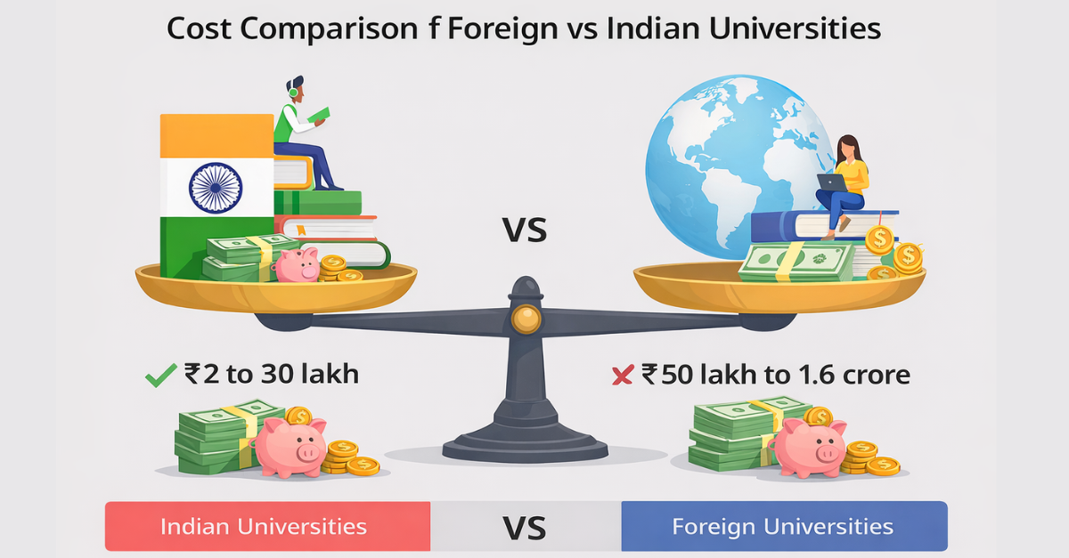 Cost Comparison of Foreign vs Indian Universities 2026 | Complete Study  Cost Guide | CampusYatra